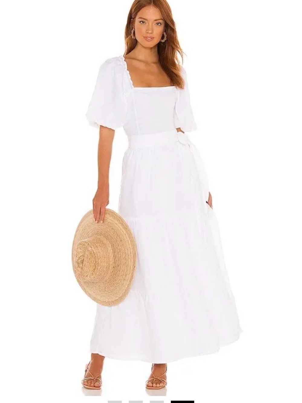 Faithfull the Brand White Linen Puff-SleeveTop Maxi Skirt/Set Size 4